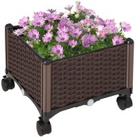 Outsunny Jardinieră Mobilă Exterior din Plastic, cu 4 Roți, Ușor de Mutat, Maro | Aosom Romania - 1