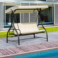 Outsunny Leagan Recliner de Gradina Terasa cu Acoperis Parasolar pentru 3 Persoane, 196 x 117 x 178cm Crem - 1