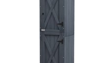 Outsunny Magazie De Depozitare Pentru Exterior Din Lemn, Acoperis Din Metal Galvanizat, Cu 3 Rafturi Si Usa Cu Incuietoare 45x45x160cm