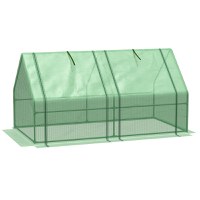 Outsunny Mini Seră Portabilă cu Uși Mari cu Fermoar și Acoperiș din PE pentru Protecție Împotriva Apei/UV, 180x90x90 cm, Verde | Aosom Romania - 1