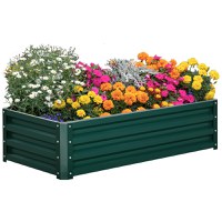 Outsunny Pat de Gradina Galvanizat Inaltat pentru Cultivare Legume Flori Plante Aromatice Cutie de Plantare Metalica Verde 120x90x30cm | Aosom Romania - 1