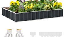 Outsunny Pat Modular Suprainălțat pentru Legume, Structură din Oțel Zincat, Ideal pentru Plante și Ierburi, 258x90x30 cm, Gri Inchis | Aosom Romania