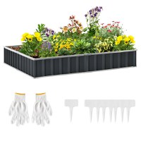 Outsunny Pat Modular Suprainălțat pentru Legume, Structură din Oțel Zincat, Ideal pentru Plante și Ierburi, 258x90x30 cm, Gri Inchis | Aosom Romania - 1