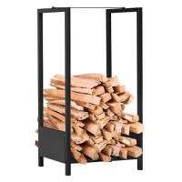 Outsunny Raft pentru Busteni pentru Exterior si Interior din Otel, Suport pentru Lemne Modern cu Baza Inaltata, 39x35x76cm, Negru | Aosom Romania - 1