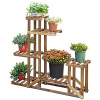 Outsunny Raft pentru Plante si Flori pe 6 Nivele Asimetric, Jardiniera Verticala din Lemn pentru Gradina si Casa, Culoare Natur - 1