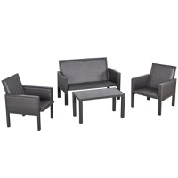 Outsunny Salon de Gradina Complet, Set 4 Piese, Canapea + Masuta, Ratan Sintetic Durabil, Gri, Ideal pentru Patio sau Terasa | Aosom Romania - 1