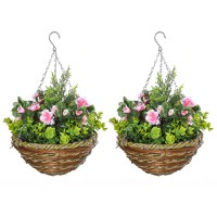 Outsunny set 2 ghivece de agatat, plante artificiale Lisianthus | Aosom Ro - 1