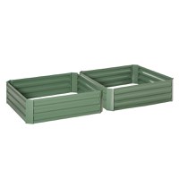 Outsunny Set 2 Paturi de Gradina Inaltate din Otel Galvanizat Colorat, Jardiniera de Gradina pentru Plante, Legume si Arbusti, 100x100cm, Verde - 1