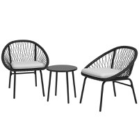 Outsunny Set Bistro pentru Terasa din 3 Piese, Set cu Perne Moi pentru Sezut, Set de Mobilier din Rachita, Negru - 1