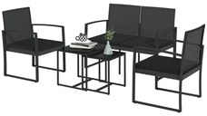 Outsunny Set de 5 piese din ratan PP Set de canapea cu perne, Mobilier de gradina pentru exterior cu canapea, negru