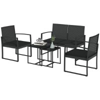 Outsunny Set de 5 piese din ratan PP Set de canapea cu perne, Mobilier de gradina pentru exterior cu canapea, negru - 1