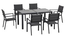 Outsunny Set de 7 Piese de Grădină din Aluminiu cu Masă Extensibilă și 6 Scaune cu Șezut din Plasă Respirabilă, 210x90x75 cm, Gri | Aosom Romania