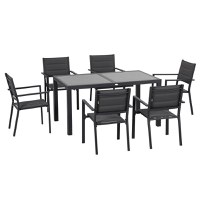 Outsunny Set de 7 Piese de Grădină din Aluminiu cu Masă Extensibilă și 6 Scaune cu Șezut din Plasă Respirabilă, 210x90x75 cm, Gri | Aosom Romania - 1