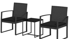 Outsunny Set de cafea din ratan PP din 3 piese cu perne, Mobilier bistro pentru exterior cu fotolii cu efect de ratan