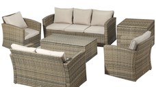 Outsunny Set de mobilier de gradina din ratan de 6 piese, canapea si 2 fotolii tapitate pentru 7 persoane, bej | AOSOM RO