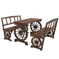 Outsunny Set de mobilier de terasa din 3 piese, pentru exterior, Set din lemn pentru gradina cu doua scaune, Carbonizat | Aosom Romania - 1