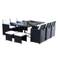 Outsunny Set e Mobilier de Gradina in PE Rattan Set de Pranz 11 bucati cu Perne, Negru - 1