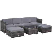 Outsunny Set Mobilier de Exterior din Rattan 7 Piese Canapea Mese și Pufuri Design Modern pentru Grădină Gri 264x66x66 cm | Aosom Romania - 1