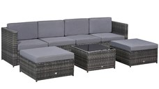 Outsunny Set Mobilier de Exterior din Rattan 7 Piese Canapea Mese și Pufuri Design Modern pentru Grădină Gri 264x66x66 cm | Aosom Romania