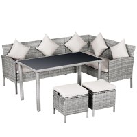 Outsunny Set Mobilier de Terasă 5 Piese, 2 Canapele, Masă de Cafea, 2 Scaune, Ratan Sintetic Gri, Design Modern | Aosom Romania - 1