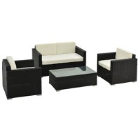 Outsunny Set pentru gradina 4 Piese din Rattan si Otel, Crem | Aosom Ro - 1