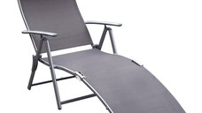 Outsunny Sezlong Relax Pliabil Schelet in Metal 137x63.5x100.5cm Gri