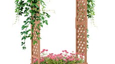 Outsunny Strat de Grădină Înălțat cu Grilaj și Acoperiș, Jardinieră din Lemn pentru Plante Cățărătoare, 112x41x180 cm, Maro | Aosom Romania