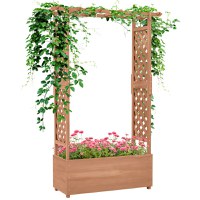 Outsunny Strat de Grădină Înălțat cu Grilaj și Acoperiș, Jardinieră din Lemn pentru Plante Cățărătoare, 112x41x180 cm, Maro | Aosom Romania - 1