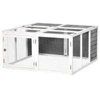 PawHut Adapost pentru iepuri pentru Exterior si Interior cu Acoperis Mobil, Cusca pentru 2-4 Iepuri din Lemn si Metal, Gri 120x120x60cm - 1