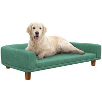 PawHut Canapea pentru Animale de Companie, Pat Inaltat cu Perna Moale, Cadru din Lemn, Lounge cu Instalare Usoara, 98x67x25cm, Verde | Aosom RO - 1