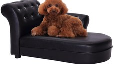 PawHut Canapele pentru caini Chaise Longue Canapea Tapitata pentru Animale, Negru, 82.5x45x41.5cm