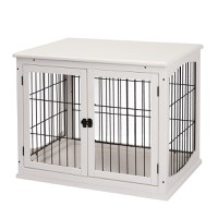 PawHut Casuta pentru Caini de Interior, Canisa pentru Animale din Lemn si Metal cu Usa Dubla, 58,5 x 81 x 66 cm, Alba - 1