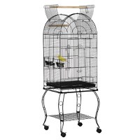 PawHut Colivie pentru pasari si canari , voliera pentru papagali cu roti metalice, negru 51x51x153cm | AOSOM RO - 1