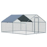 PawHut cotet Mare pentru Gaini din Metal Galvanizat, Casuta pentru Pasari de Curte cu Copertina Rezistenta la UV - 1