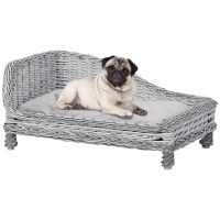 PawHut Cusca pentru Animale Domestice (15 kg) Forma Sezlong din Rachita Gri Perna moale 69x42x33cm Gri | AOSOM RO - 1