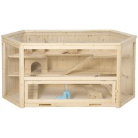 PawHut Cusca pentru hamsteri din lemn cu 3 niveluri, acoperis cu deschidere, 115x60x55cm - 1