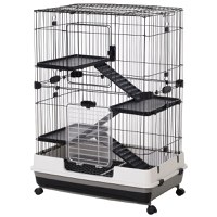 PawHut Cusca pentru Hamsteri din metal pe trei nivele pentru pentru Rozatoare, Iepuri si Porcusori de Guineea cu 4 roți, Neagra 81,2x52,7x110cm - 1