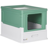 PawHut Litiera pentru pisici cu paleta inclusa si tava detasabila si 2 usi, 47,5x35,5x36,7 cm, verde - 1