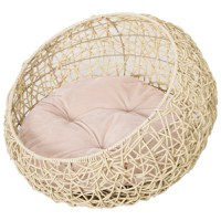 PawHut Pat pentru Pisici din Rattan cu Perna din Lin si Bumbac Bej Ф56 x 35 cm - 1