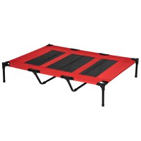 PawHut Patut pentru Caini 50kg max Inaltat cu Geanta de Voiaj si Picioare Antiderapante, Pat pentru Caini si Pisici din Metal si Tesatura Oxford, 122x92x23 cm, Rosu - 1