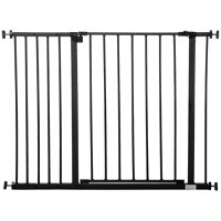 PawHut Poarta pentru Caine Extensibila cu Deschidere Ampla, Poarta de Siguranta din Otel si Plastic cu Suruburi Incluse, 76-107x76 cm, Negru - 1