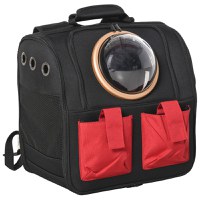 PawHut Rucsac pliabil cu hublou Pentru Animale Mici 38 x 24 x 38 cm, Negru/Rosu Transport pentru animale mici Pisici - 1