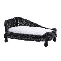 PawHut Sezlong pentru Caini Animale de Compnie Chaise Longue din Nuiele cu Perna Negru - 1