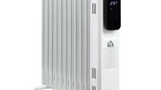 Radiator cu Ulei 11 Elementi, 3 Nivele de Incalzire, Timer si Temperatura Reglabila, 50.5x24x63cm, Alb HOMCOM | Aosom Romania