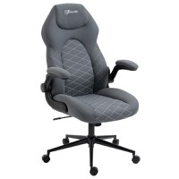 Scaun de birou ergonomic Vinsetto cu înălțime reglabilă și cotiere rabatabile, scaun înclinabil cu 5 roți, 65,5x69,5x112-122cm, gri închis | Aosom RO - 1