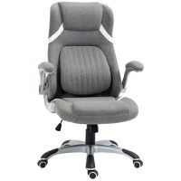 Scaun de Birou Vinsetto Ergonomic din Țesătură Efect In, cu Spumă de Cauciuc și Cadru din Oțel, Înălțime Reglabilă, 68x76x109-117cm, Gri | Aosom România - 1