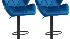 Set 2 scaune de bar HOMCOM , rotative inaltime reglabila, catifea albastra | Aosom RO