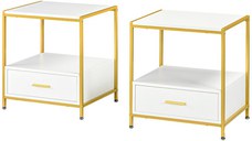 Set de 2 Masute Noptiere Moderne, Noptiere cu Sertar si Raft, Organizatoare de Depozitare, Alb si Auriu 50x40x55cm HOMCOM | Aosom Romania