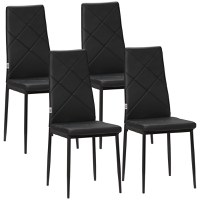 Set de 4 scaune de sufragerie cu spatar inalt HOMCOM, scaune moderne din piele artificiala si otel, 41x50x97cm, negru | Aosom RO - 1