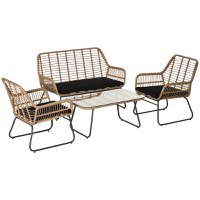 Set de canapele pentru veranda Outsunny , ratan, 4 piese, Natural | Aosom RO - 1